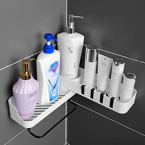 Shower Caddy Bathroom Shelf with Hooks Shower Organizer Shelf?No Drilling Adhesive Wall Mounted Bathroom Storage Organizer for Bathroom  Bedroom and Kitchen