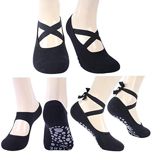 Ristake Yoga Socks Non Slip Skid Socks with Grips Pilates Ballet Barre Socks for Women  3 Pairs