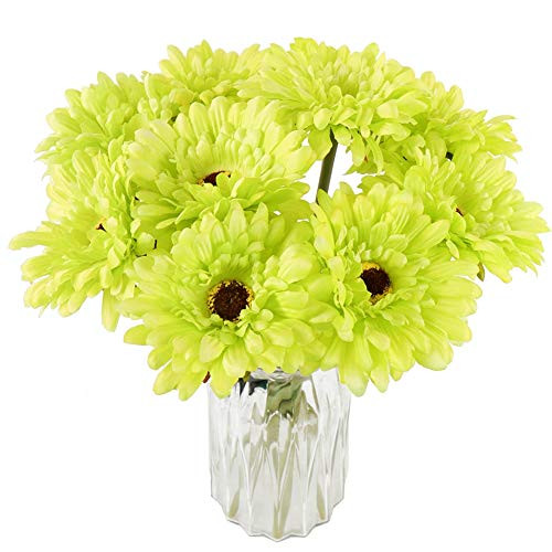 15pcs Gerbera Daisy Artificial Flowers Real Touch Latex Flowers Silk Daisies Fall Artificial Flowers for Wedding Bouquet Home DIY Centerpiece Decoration  Green