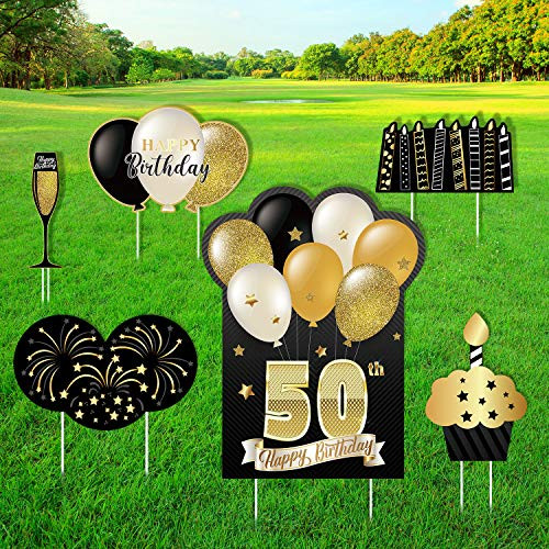 PLULON 50th Happy Birthday Yard Lawn Sign with Stake  6Pcs Black Gold Lawn Signs 50th Birthday Yard Lawn Sign Outdoor Happy Birthday Decorations PLULON 50th Happy Birthday Yard Lawn Sign with Stake  6Pcs Black Gold Lawn Signs 50th Birthday Yard Lawn Sign Outdoor Happy Birthday Decorations