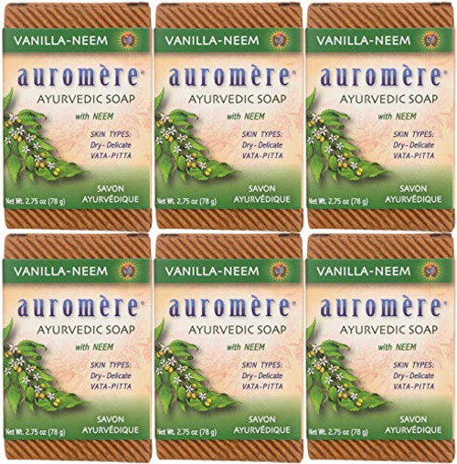 Auromere Ayurvedic Bar Soap Vanilla Neem - Eco Friendly Handmade Vegan Cruelty Free Natural Non GMO 2.75 oz 6 pack Auromere Ayurvedic Bar Soap Vanilla Neem - Eco Friendly Handmade Vegan Cruelty Free Natural Non GMO 2.75 oz 6 pack