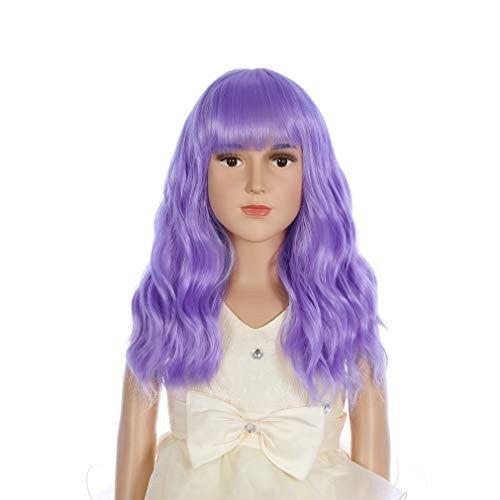 BERON Child Short Bob Curly Wave Girls Cosplay Wig with Bangs Halloween Costumes Anime Party Wig  Light Purple BERON Child Short Bob Curly Wave Girls Cosplay Wig with Bangs Halloween Costumes Anime Party Wig  Light Purple