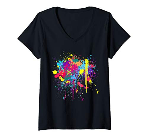 Womens Pretty Dirty Paint Splatter colours V-Neck T-Shirt