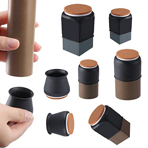 Black Large Silicone Chair Leg Floor Protectors w Felt  Chair Leg Caps Silicon Furniture Leg Feet Cover Slide Glide Protect Wooden Floor 16 Pcs  Large Fit  1.5" - 2"