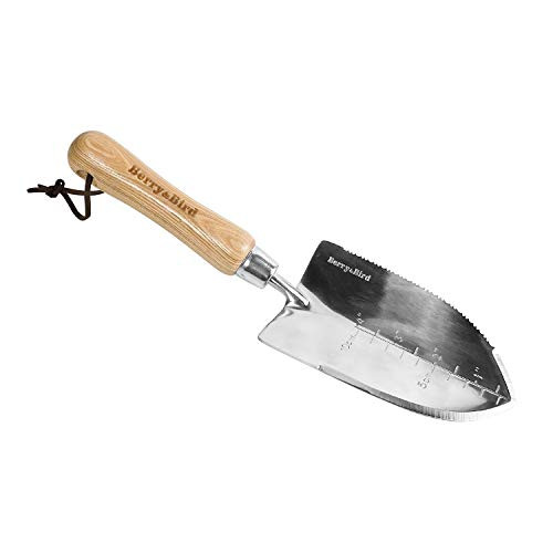 Berry and Bird Garden Serrated Planting Trowel  Multifunctional Shovel with ash Wood and Stainless Steel Digging Trowel Transplanter