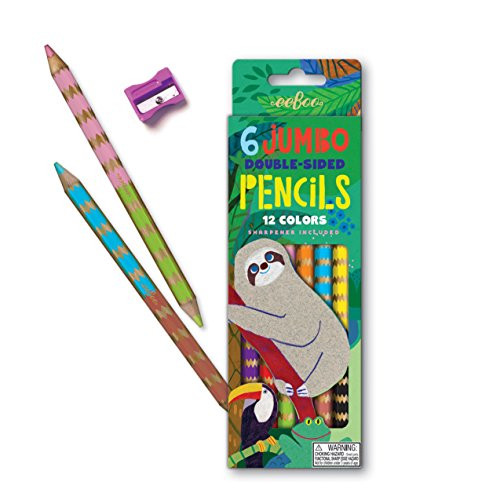 eeBoo Sloths Jumbo Double Sided Colored Pencils, 6 Pencils