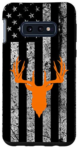 Galaxy S10e Deer Hunting USA Flag Black White Orange Grunge Case