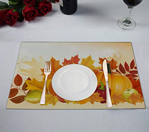 FMSHPON Pumpkin Fruits Autumn Maple Happy Thanksgiving Placemats Table Mats for Restaurant Dining Room Kitchen Table Home Decor 12x18 inch Set of 4