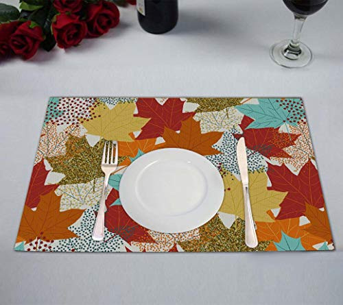 FMSHPON Autumn Colorful Maple Fall Maple Leaves Thanksgiving Placemats Table Mats for Restaurant Dining Room Kitchen Table Home Decor 12x18 inch Set of 4