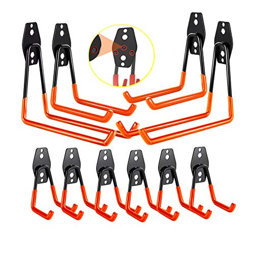 3-H Garage Hooks Heavy Duty  Steel Garage Storage Hooks 10PC Utility Double Hooks for Organizing Power Tools  Ladders  Bikes  Bulk Items 10pc Orange 2