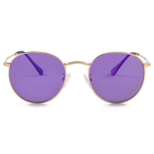 Small Round Polarized Sunglasses for Men Women Mirrored Lens Classic Circle Sun Glasses Gold Frame Purple Mirrored 50 Small Round Polarized Sunglasses for Men Women Mirrored Lens Classic Circle Sun Glasses Gold Frame Purple Mirrored 50