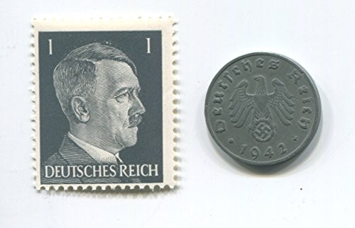 Hitler Rare Nazi Swastika 1 Reichspfennig German Coin World War Two WW2 with Black Head Stamp MNH