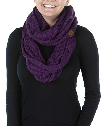 Womens Infinity Scarf Cable Knit Wrap - Purple