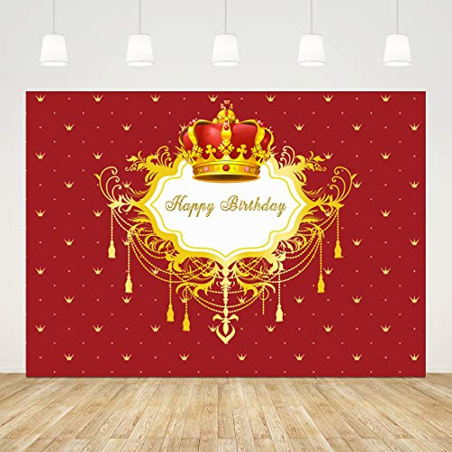 Royal Red and Gold Happy Birthday Photography Backdrop Boy Happy 1st Birthday Crown Background 7x5ft Little Prince First Birthday Party Decorations Photo Booth Props Royal Red and Gold Happy Birthday Photography Backdrop Boy Happy 1st Birthday Crown Background 7x5ft Little Prince First Birthday Party Decorations Photo Booth Props