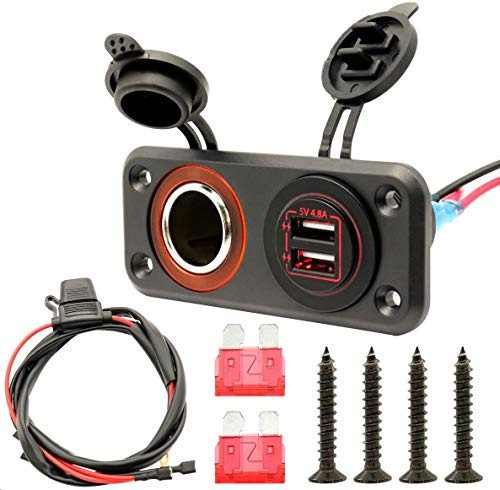 HeartHorse 12v outlet  Dual USB Cigarette Lighter Adapter Cigarette Lighter Socket for Rocker Switch Panel on Car Boat Marine RV  Red