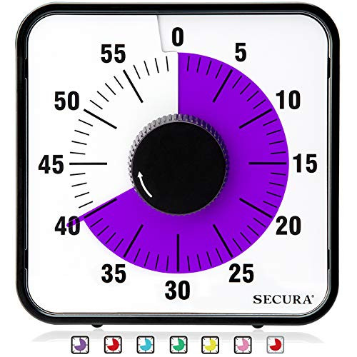 Secura Kitchen Timer 60-Minute Mechanical Visual Timers for Cooking  7.5-Inch Oversize Countdown Clock for Teaching  Meeting  Facial with Magnetic Backing  Collapsible Legs  Hanging Hole  Purple