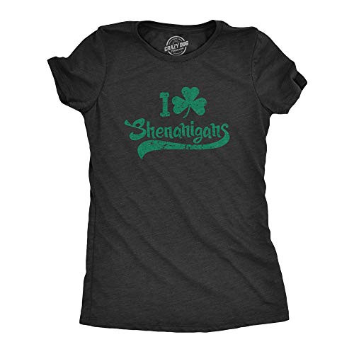 Womens I Clover Shenanigans T Shirt Funny Irish Clover St Saint Patricks Day Tee  Heather Black  - XL