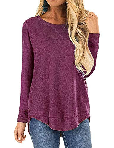 DJT Women's Casual Side Split Loose Fall Long Sleeve Pullover Tunic Tops XL Purplish Red