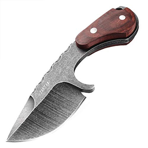 JXE JXO Small Fixed Blade Outdoor Knife with Sheath  Full Tang Cleaver Hunting Field Knife  Survival Knife with Red Wood Handle