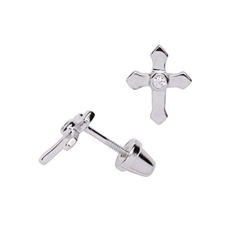Children's First Communion  Baptism or Christening Sterling Silver Cross Screw back Earrings with CZ