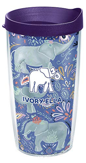 Tervis 1329285 Ivory Ella - Paisley Elephant Insulated Tumbler with Wrap and Royal Purple Lid 16 oz Clear Tervis 1329285 Ivory Ella - Paisley Elephant Insulated Tumbler with Wrap and Royal Purple Lid 16 oz Clear