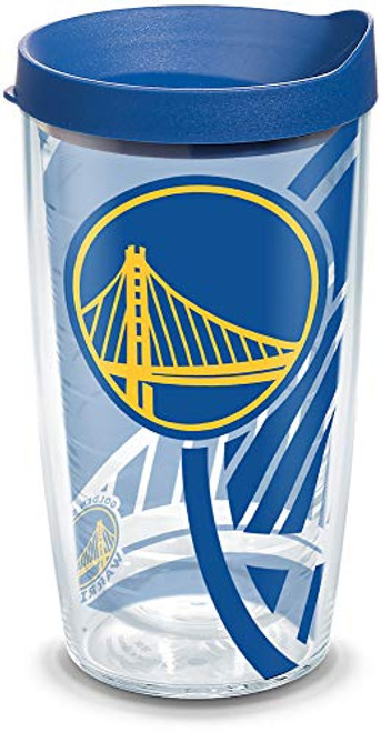 Tervis NBA Golden State Warriors Insulated Tumbler with Wrap and Blue Lid  16oz  Clear