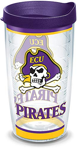 Tervis East Carolina Pirates Tradition Insulated Tumbler with Wrap and Royal Purple Lid  16oz  Clear