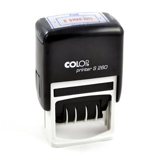 Self Inking COLOP S260 Dater Stamp Custom Text with Date Stamper - Rubber Stamp with Date Office Stationary - Blue Text with Red Date