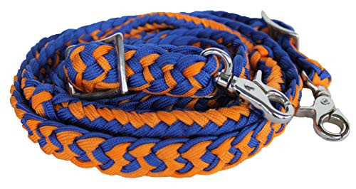 CHALLENGER Roping Knotted Horse Tack Western Barrel Reins Rein Nylon Braided Orange 607166