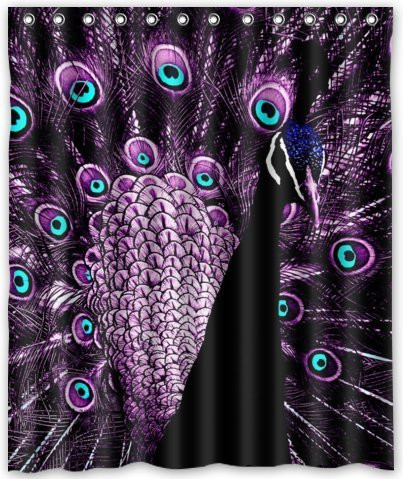 FMSHPON Purple Peacock Feature Waterproof Polyester Fabric Bathroom Shower Curtain 60 x 72 Inches