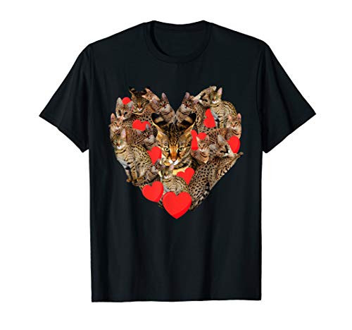 Valentine's Day Savannah Cat Tee Heart Cute Kitten T-Shirt