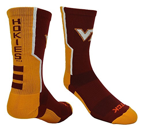 TCK Virginia Tech Perimeter Crew Socks  Cardinal Orange White  Medium