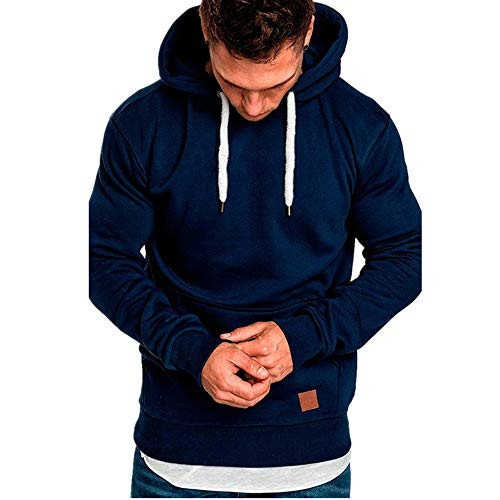 Mens Casual Sweatshirt Autumn Winter Warm Hoodies Long Sleeve Top Jackets Tracksuits with Pockets Dark Blue