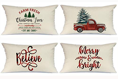 AENEY Buffalo Plaid Christmas Pillow Covers 12x20 Set of 4 Lumbar Marry Bright Christmas Pillows Winter Holiday Throw Pillows Farmhouse Christmas Decor Red Truck Xmas Decorations for Couch A277-12 AENEY Buffalo Plaid Christmas Pillow Covers 12x20 Set of 4 Lumbar Marry Bright Christmas Pillows Winter Holiday Throw Pillows Farmhouse Christmas Decor Red Truck Xmas Decorations for Couch A277-12