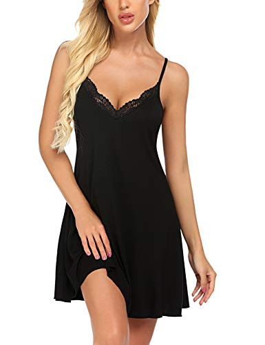 Avidlove Sexy Nightgowns for Women Chemise Lingerie Modal Sleepwear Black  S