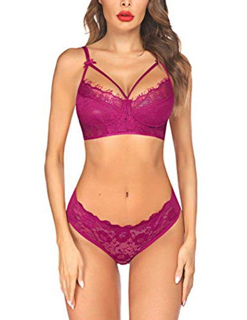 Avidlove Women Lace Lingerie Bra and Panty Set Strappy Babydoll Bodysuit Purple XXL Avidlove Women Lace Lingerie Bra and Panty Set Strappy Babydoll Bodysuit Purple XXL