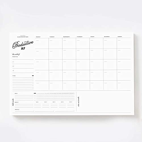 Bliss Collections Monthly Planner with 18 Undated 12 x 18 Tear-Off Sheets - Productive AF Motivational Calendar  Organizer  Scheduler and Tracker for Organizing Goals  Tasks  Notes  to Do Lists