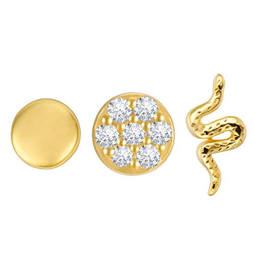 Set of 3 Single Studs in Sterling silver 925 Sterling Silver 18K Gold Plated Small Stud Earrings Set  Screw Back Studs  Tiny Cartilage Earring  Second Hole Earring  Circle Paved Disc Serpent