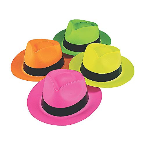 Fun Express Neon Color Plastic Gangster Hats - 12 Piece Pack