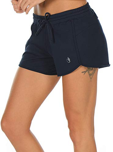 icyzone Athletic Lounge Shorts for Women - Running Jogging Workout Cotton Sweat Shorts  M  Navy