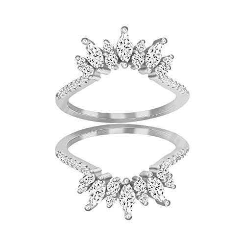 Uloveido Women's 925 Silver Marquise CZ Crown Wedding Band Guard Engagement Ring Enhancer 2pcs Stack Rings Set  Size 9