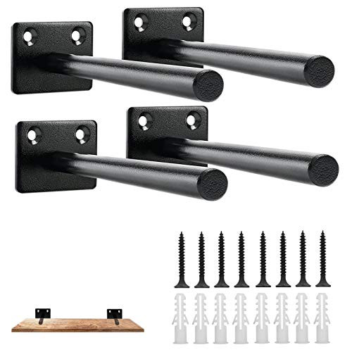 4 Pcs 6" Solid Steel Floating Shelf Bracket Blind Shelf Supports- Hidden Brackets for Floating Wood Shelves Concealed Blind Shelf Support  Screws and Wall Plugs Included  Black