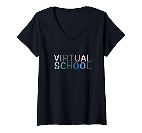 Womens Virtual School  E learning  E school  Remote School V-Neck T-Shirt