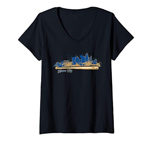 Womens Kansas City Baseball Bat Paint Splat City Skyline Fan V-Neck T-Shirt Womens Kansas City Baseball Bat Paint Splat City Skyline Fan V-Neck T-Shirt