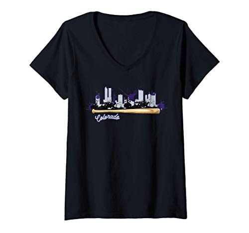 Womens Colorado Baseball Bat Paint Splat City Skyline Fan V-Neck T-Shirt Womens Colorado Baseball Bat Paint Splat City Skyline Fan V-Neck T-Shirt