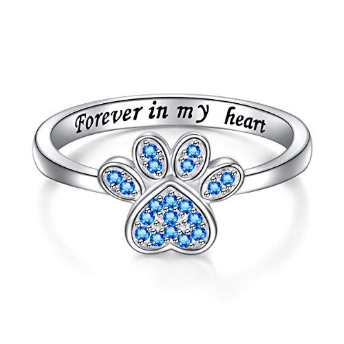 S925 Sterling Silver Jewelry Engraved Forever in my heart Puppy Dog Cat Pet Paw Print Blue Ring Size 7 S925 Sterling Silver Jewelry Engraved Forever in my heart Puppy Dog Cat Pet Paw Print Blue Ring Size 7