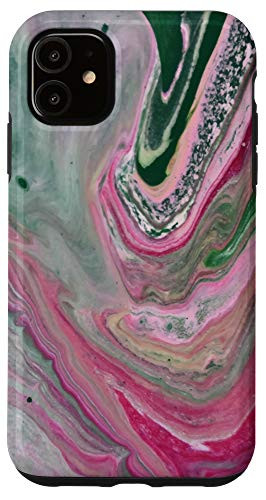iPhone 11 Vertical Shot Green Pink Abstract Patterns With Paints Water Case