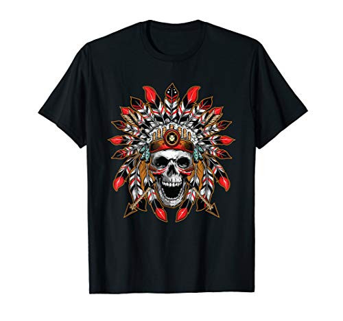 Screaming Skull in Native American Indian Headdress Feathers T-Shirt Screaming Skull in Native American Indian Headdress Feathers T-Shirt