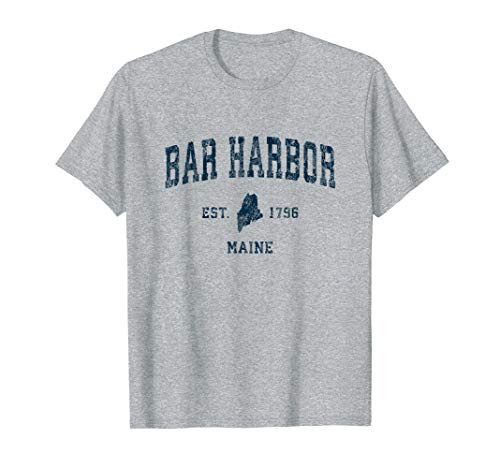 Bar Harbor Maine ME Vintage Sports Design Navy Print T-Shirt