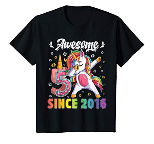 Kids awesome dabbing unicorn birthday 5 year old Girl 5th B-day T-Shirt